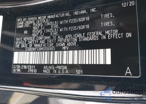 2021 Toyota Sienna Xse z USA, uszkodzony, nr VIN 5TDDSKFC6MS006865